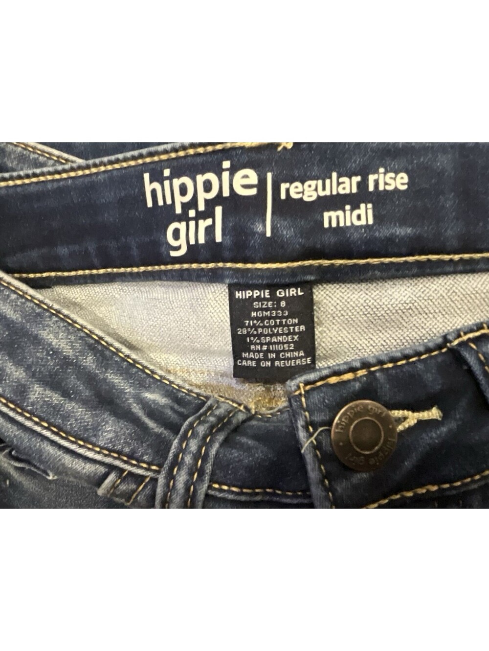 Hippie Girl Denim Shorts Kids NWT SZ. 8 Midi Blue Super Soft Stretch Adjustable - Picture 3 of 6